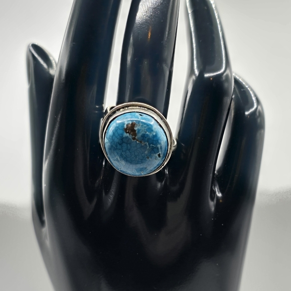 Native American Classic Ring - 925 Silver - Genuine Blue Turquoise Stone Size 12 - Picture 4 of 6